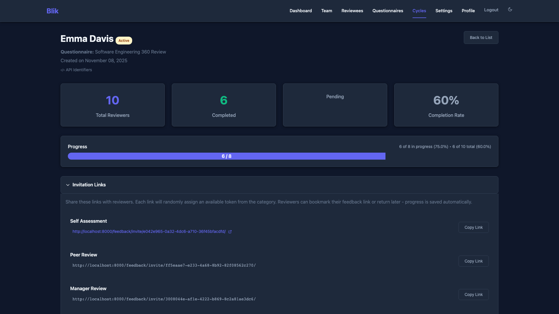 Review Cycle Tracking - Dark Theme