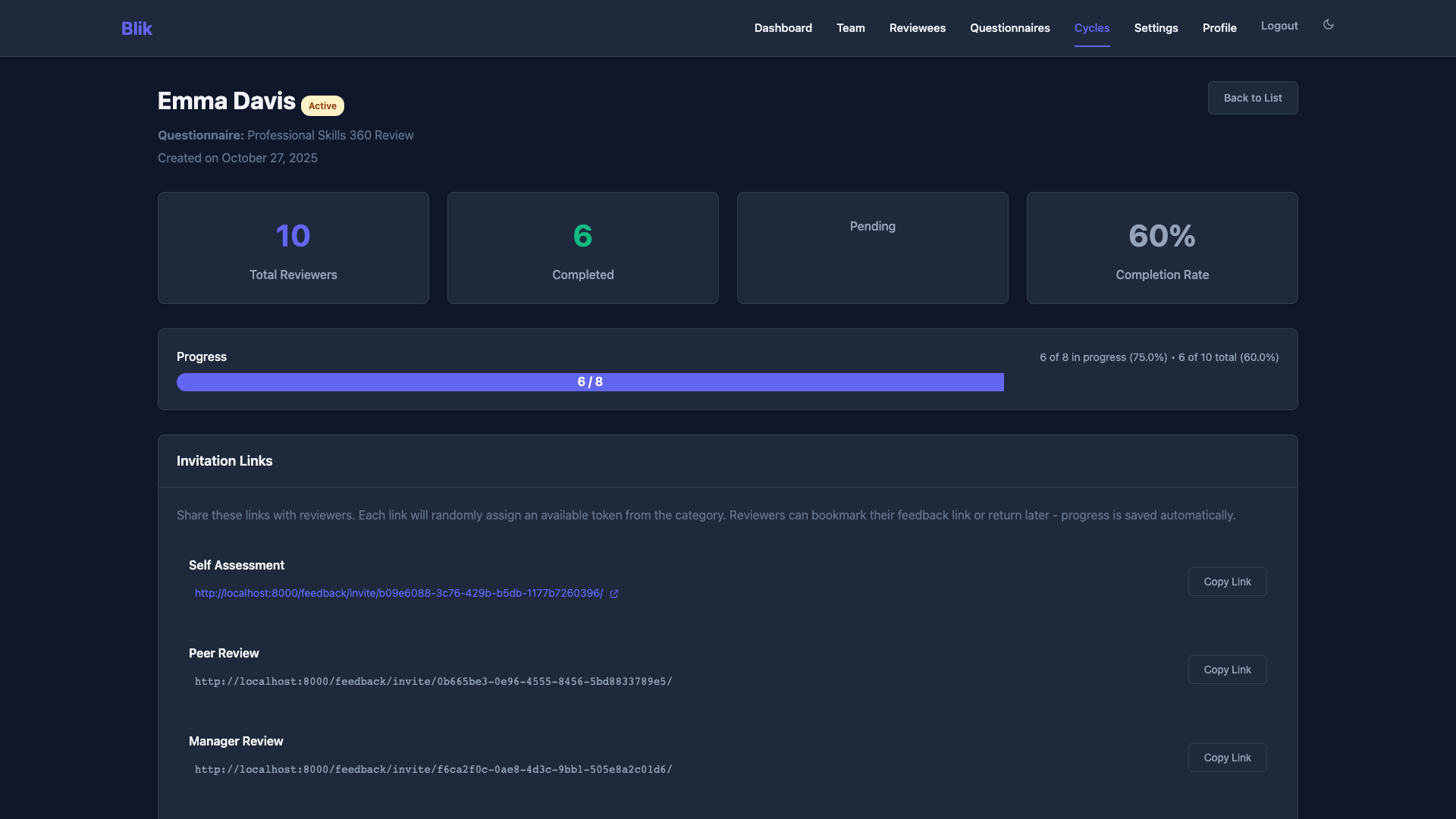 Review Cycle Detail - Dark Theme